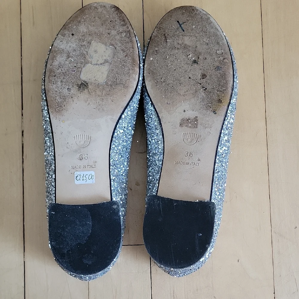 Chiara Ferragni Silver Glitter Flirting Eye Eyelash Flat Loafers - 36